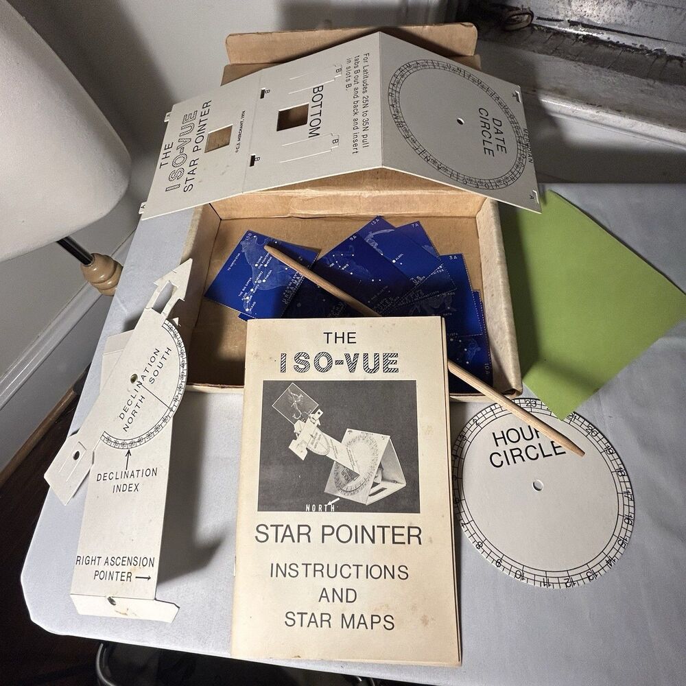 Vintage 1950s ISO-VUE Star Pointer Astronomy Kit Instructions & Star Maps in Box